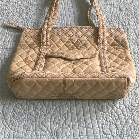Tan and Green Quilted Shoulder Bag with Structured Design - Picture 2 of 6